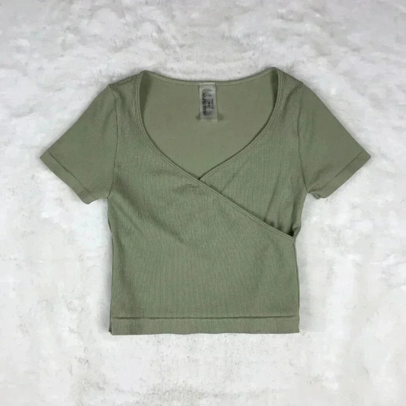 Olive Rib-Knit Surplice Crop Top SMALL/MEDIUM - Picture 5 of 8